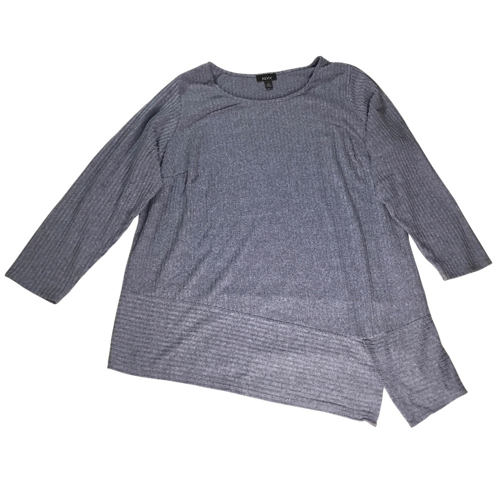ALYX Women's Gray Ribbed‎ Asymmetrical Hem Long Sleeve Top Plus Size 3X